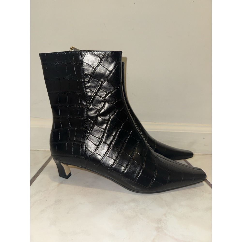 NWOB Michael Kors Cosmo Croc Embossed Kitten Leather Boots Womens 6.5 Black - Picture 5 of 13
